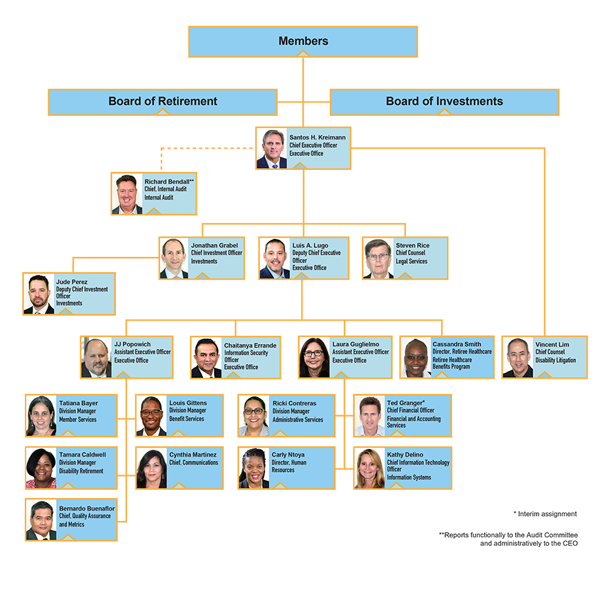 Image of an org chart representing our management team. List of professionals can be found at bottom of this website.