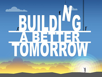An infographic of a construction crane putting together the title "Building A Better Tomorrow."