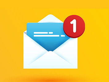 Infographic of white envelope opened with a blue letter coming out of it.