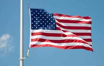 American flag waving in the wind.