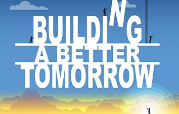 An infographic of a construction crane putting together the title "Building A Better Tomorrow."