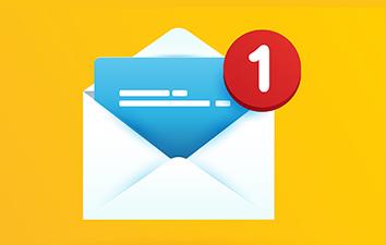 Infographic of white envelope opened with a blue letter coming out of it.